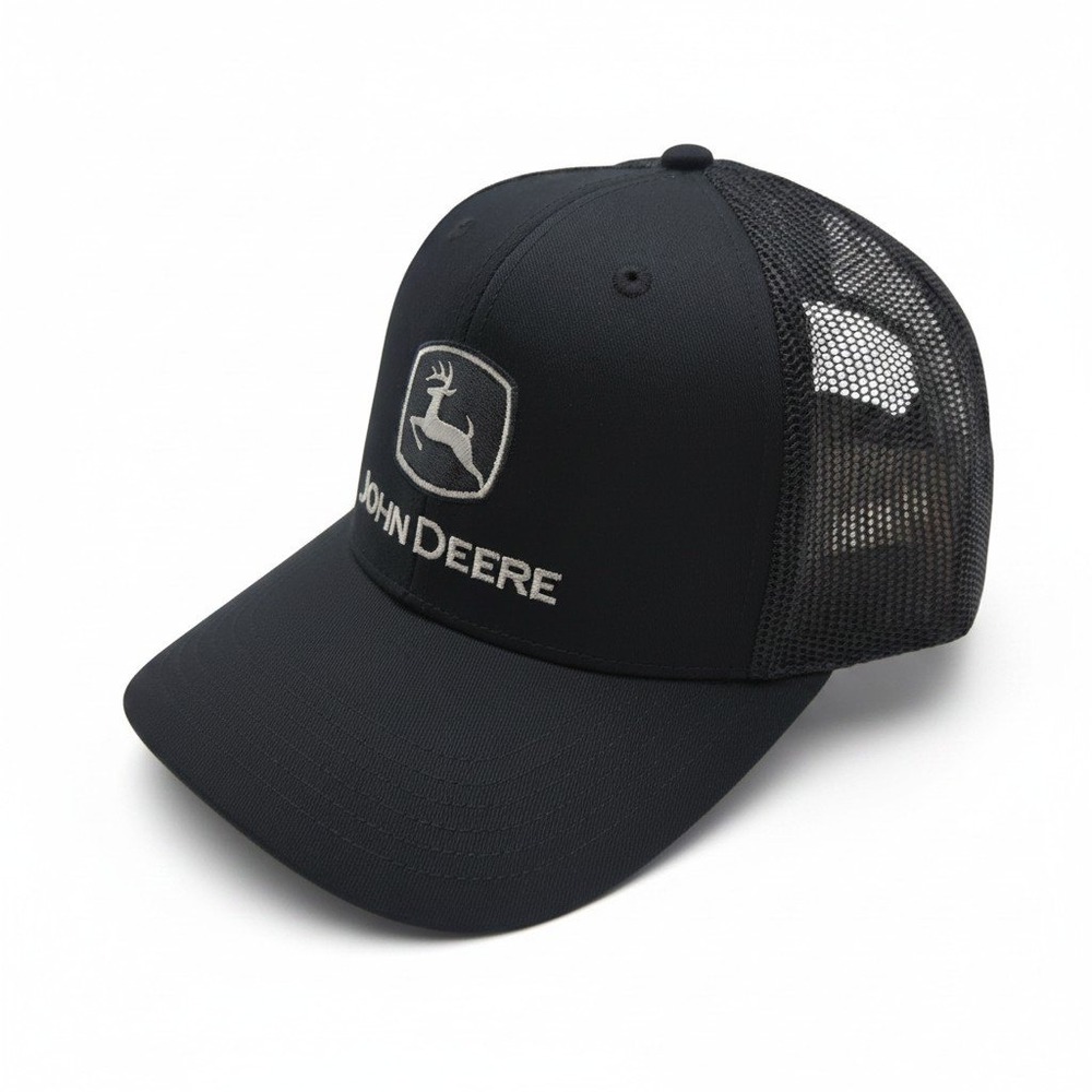 John Deere Black Mesh Trucker Hat Snapback Logo Cap J14A-02WS-JDR-YHT NEW